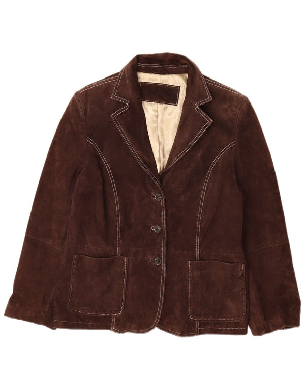 Yessica Womens 3 Button Suede Blazer Jacket EU 46 XL Brown Leather