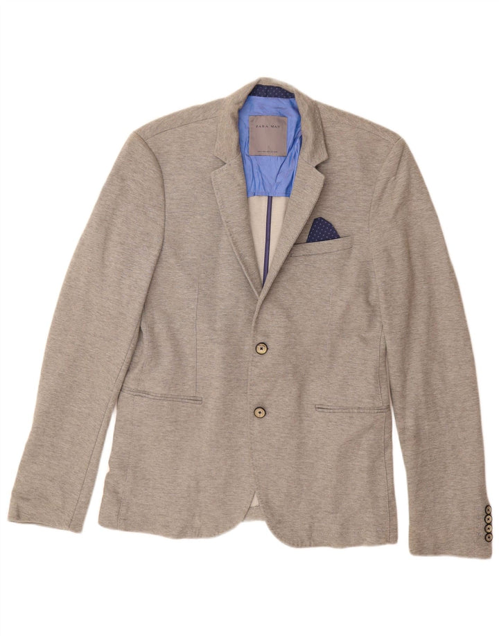Zara Mens 2 Button Blazer Jacket EU 50 Medium Grey Cotton