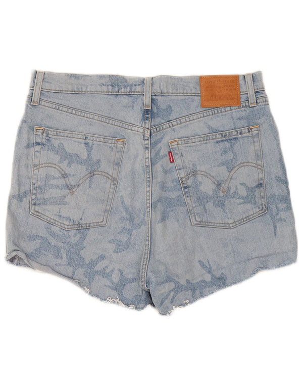 Levi's Womens Ribcage High Waist Denim Shorts W32 Large Blue Camouflage