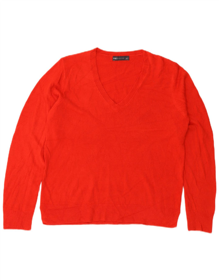 MARKS & SPENCER Womens V-Neck Jumper Sweater UK 14 Large Red Acrylic