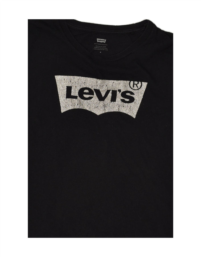 LEVI'S Womens Graphic T-Shirt Top UK 14 Medium Black Vintage Levi's and Second-Hand Levi's from Messina Hembry 