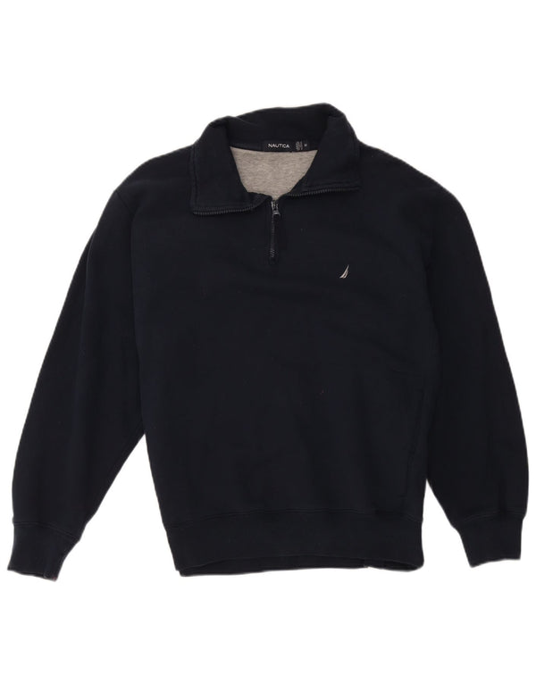 Nautica Mens Zip Neck Sweatshirt Jumper Medium Navy Blue Cotton
