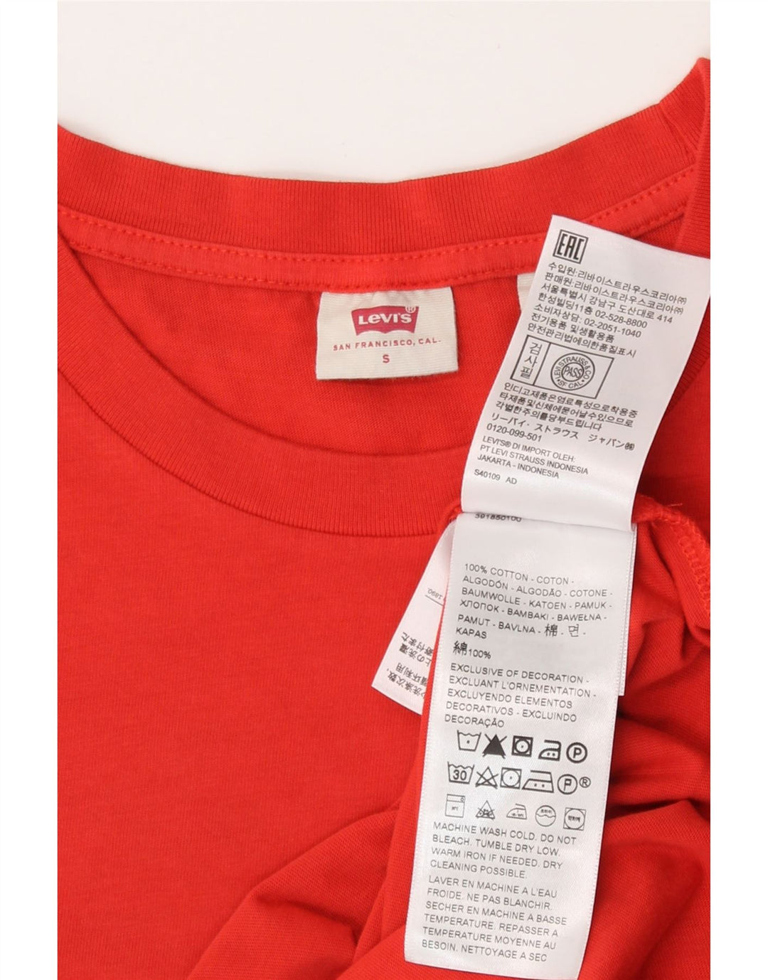 Levi's Womens T-Shirt Top UK 10 Small Orange Cotton