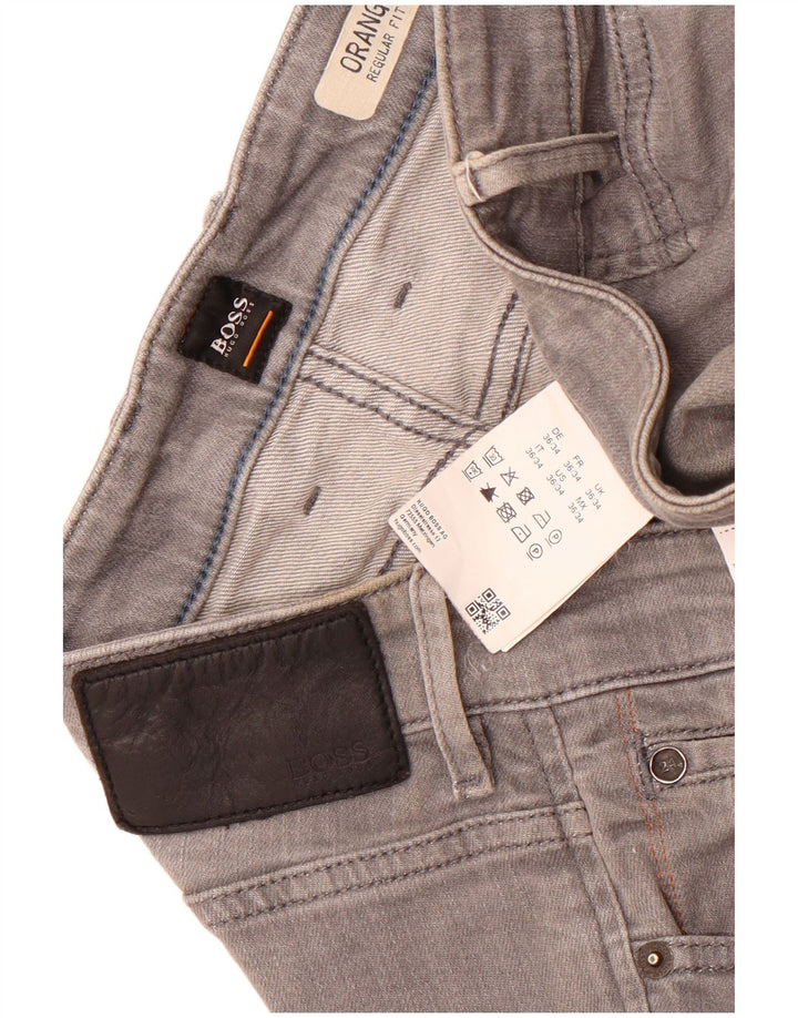 Hugo Boss Mens Regular Fit Straight Jeans W36 L34 Grey Cotton