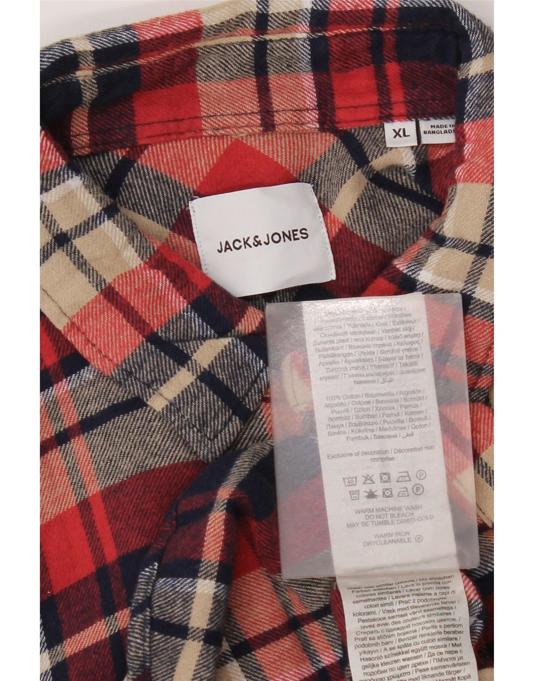 Jack & Jones Mens Flannel Shirt XL Navy Blue Check Cotton