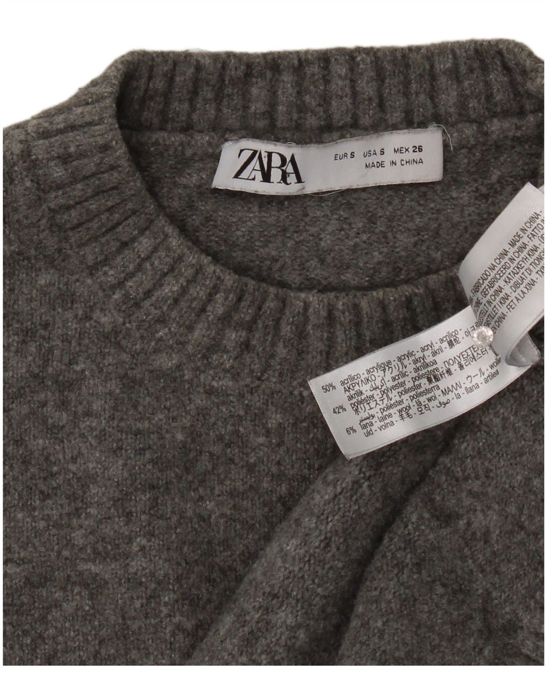 Zara Womens Crop Oversized Crew Neck Jumper Sweater UK 10 Small Grey