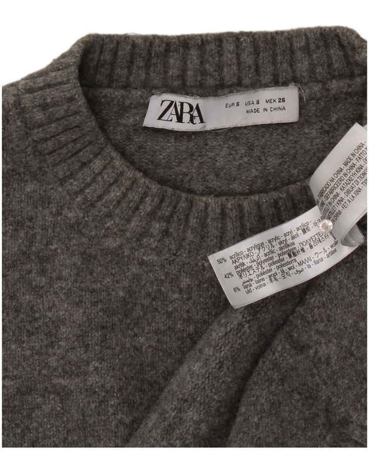 Zara Womens Crop Oversized Crew Neck Jumper Sweater UK 10 Small Grey
