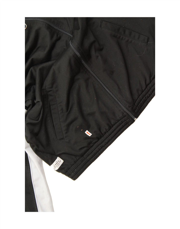 DIADORA Mens Graphic Tracksuit Top Jacket UK 40 Medium Black Colourblock
