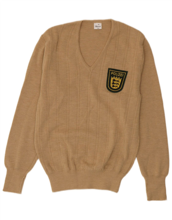 Vintage Mens V-Neck Jumper Sweater IT 50 Medium Beige Acrylic