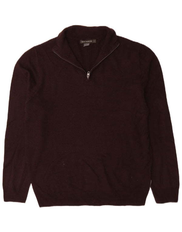 French Connection Mens Zip Neck Jumper Sweater Large Brown Acrylic