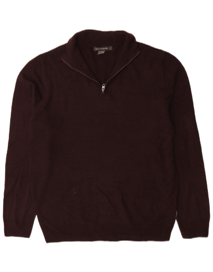 French Connection Mens Zip Neck Jumper Sweater Large Brown Acrylic