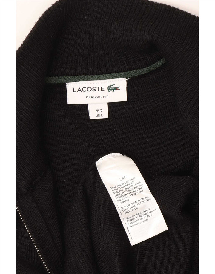 Lacoste Mens Classic Fit Cardigan Sweater Size 5 Large Black Wool