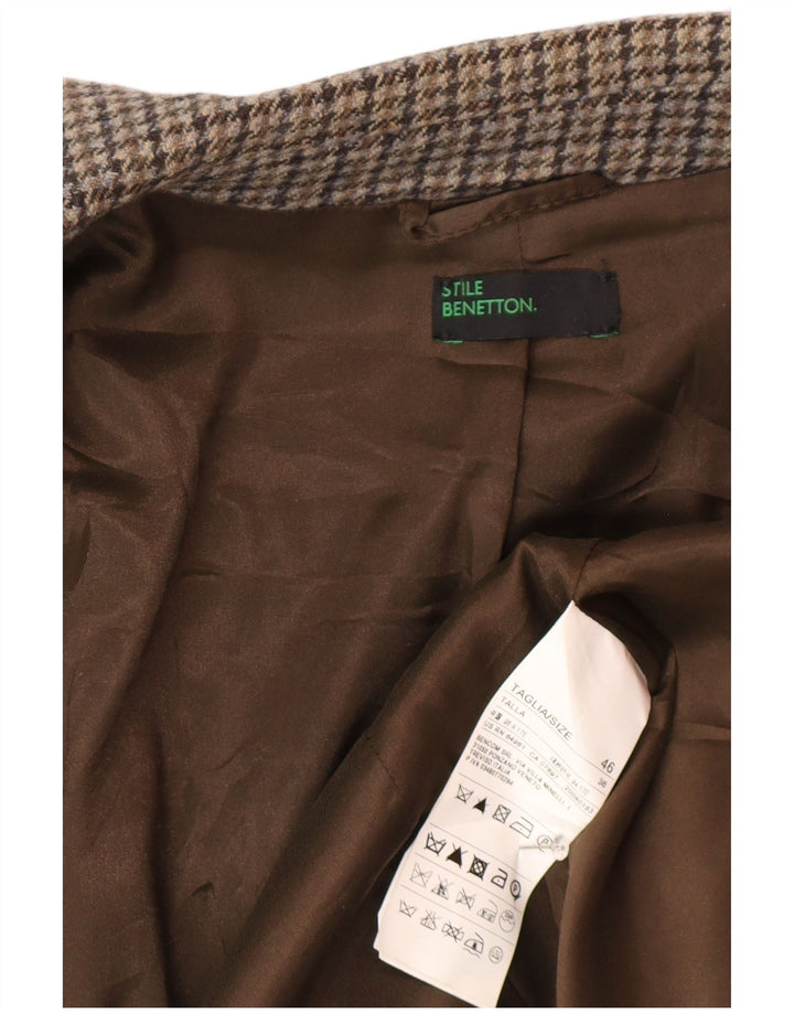 Benetton Womens 1 Button Blazer Jacket IT 46 Large Grey Houndstooth Wool