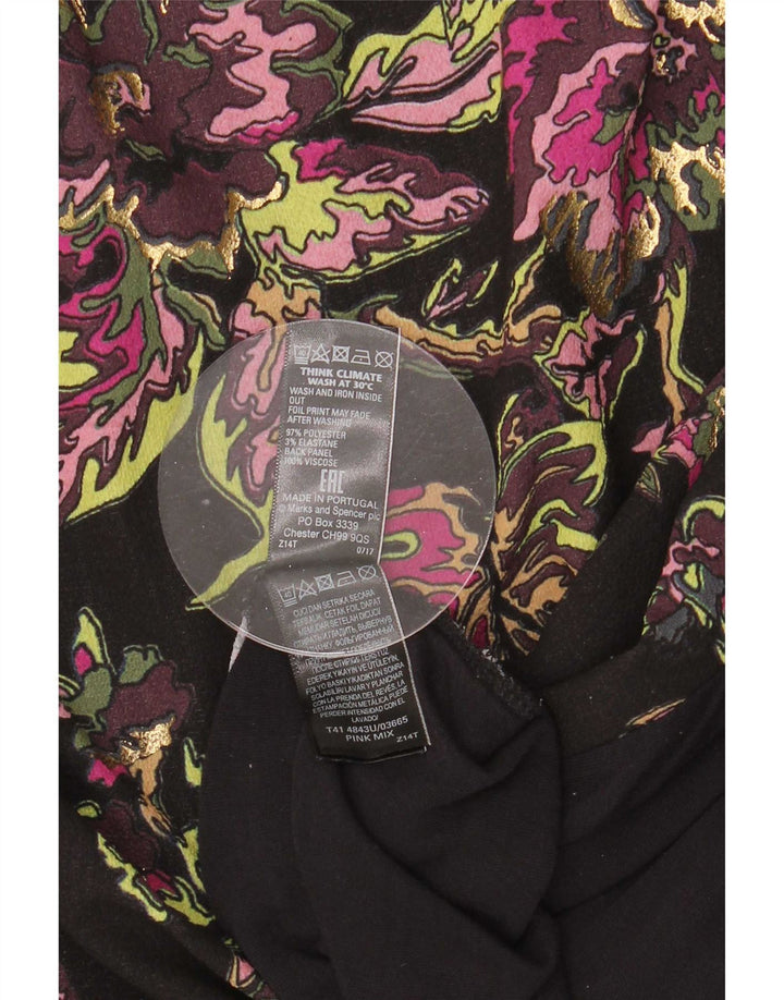 Marks & Spencer Womens Blouse Top UK 22 3XL Black Floral Polyester