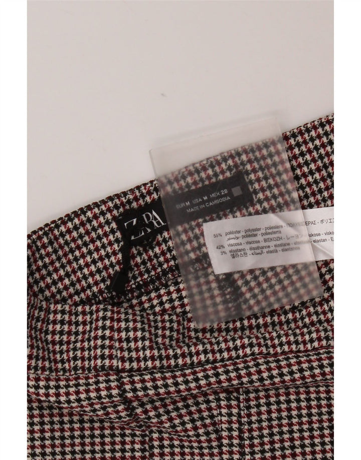Zara Womens Skinny Trousers Medium Red Houndstooth Polyester