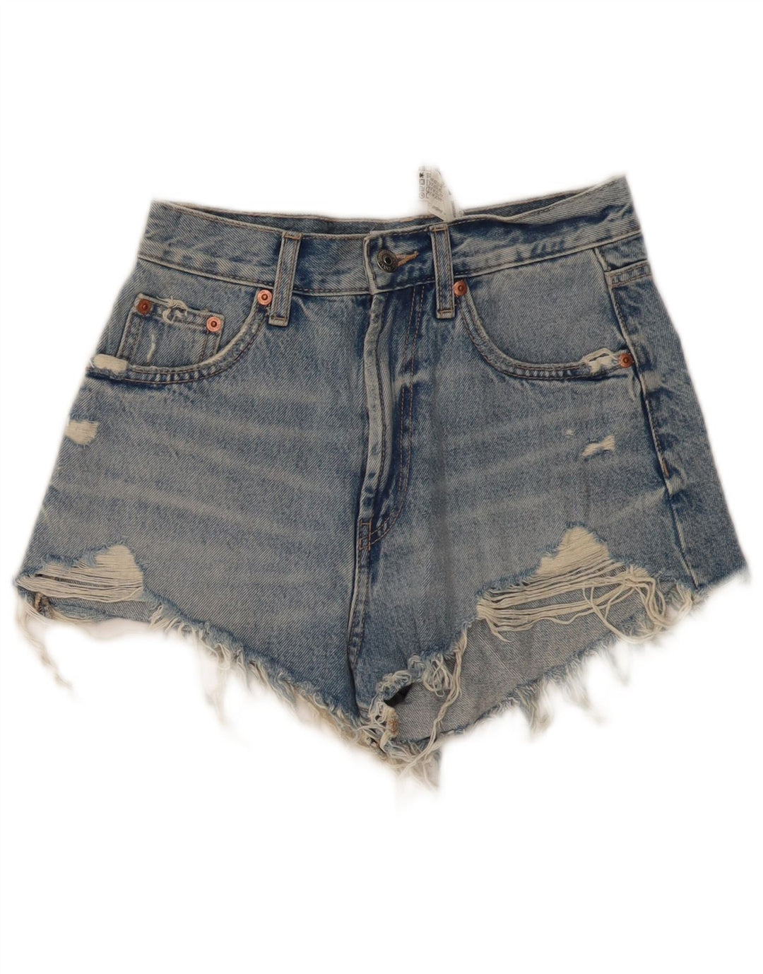 ZARA Womens High Waist Distressed Denim Shorts EU 34 2XS W24  Blue Cotton