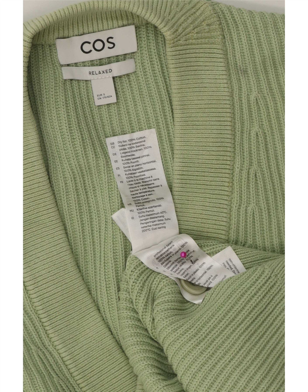 Cos Mens Relaxed Fit Cardigan Sweater Small Green Cotton