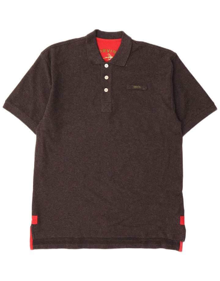 Orvis Mens Polo Shirt Medium Grey Flecked Cotton
