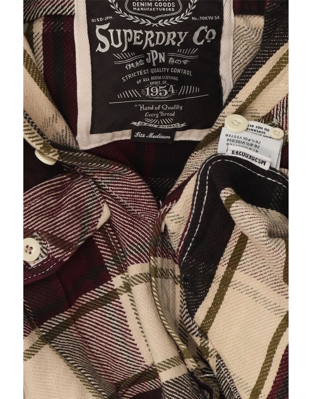 Superdry Mens Hooded Flannel Shirt Medium Burgundy Check Cotton