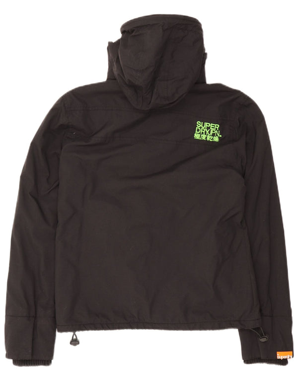 Superdry Womens Hooded Windbreaker Jacket UK 14 Large Black Nylon