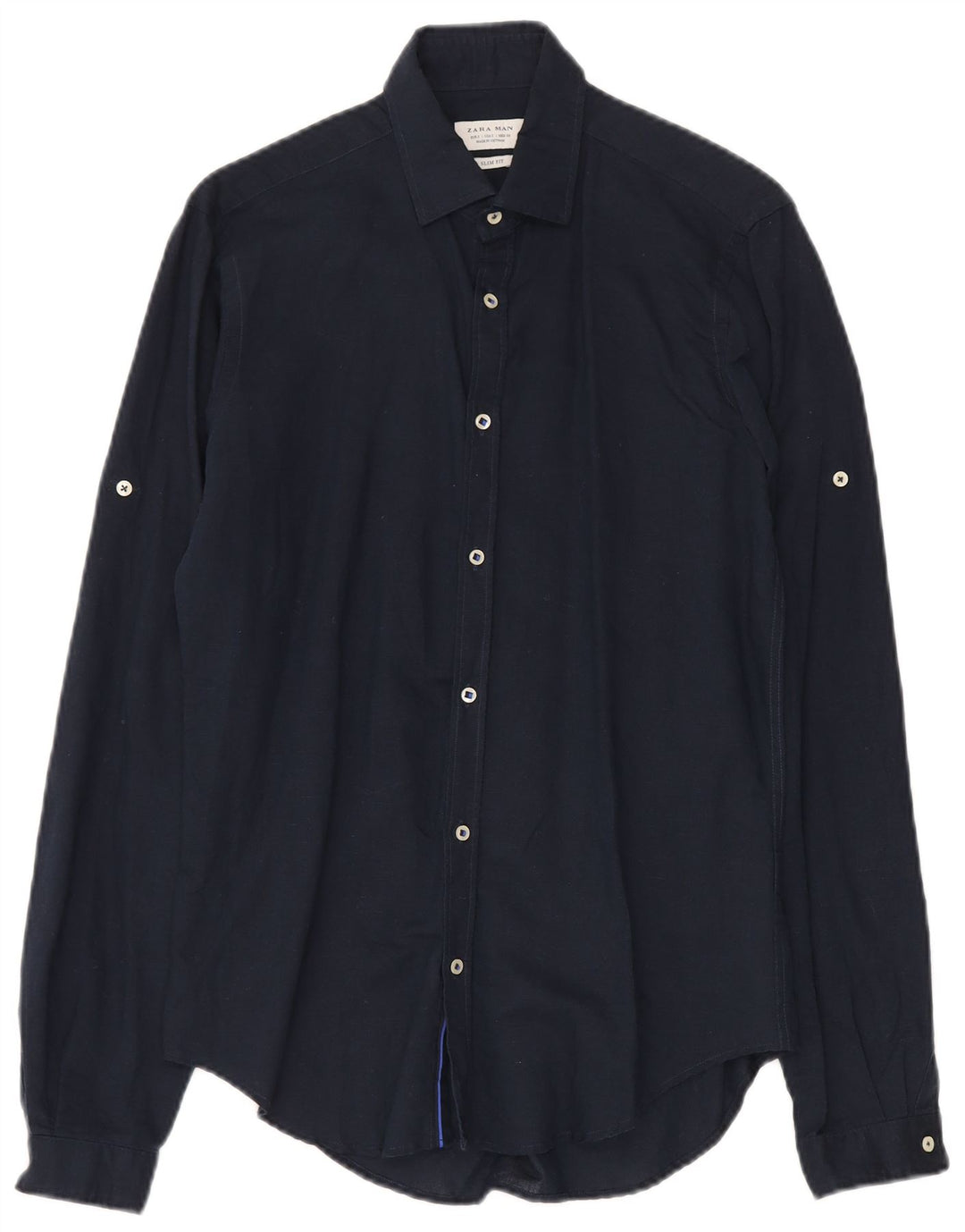 Zara Mens Slim Fit Shirt Small Navy Blue Linen