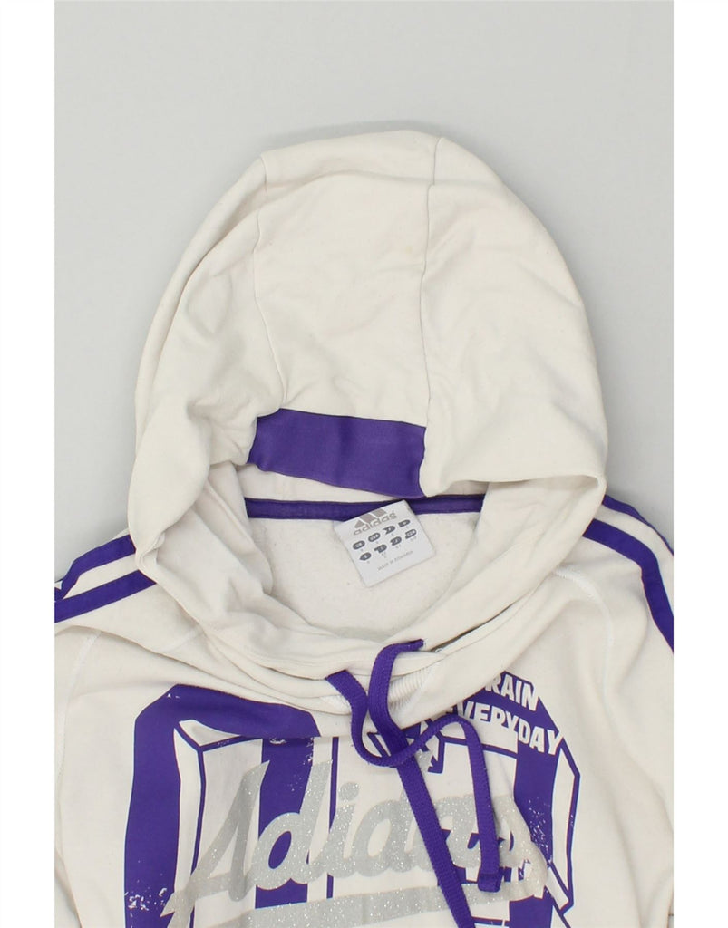 ADIDAS Womens Graphic Hoodie Jumper UK 10 Small White Cotton | Vintage Adidas | Thrift | Second-Hand Adidas | Used Clothing | Messina Hembry 