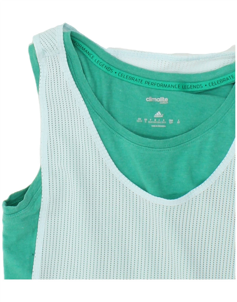 ADIDAS Womens Climalite Vest Top UK 8/10 Small Green Colourblock Cotton Vintage Adidas and Second-Hand Adidas from Messina Hembry 