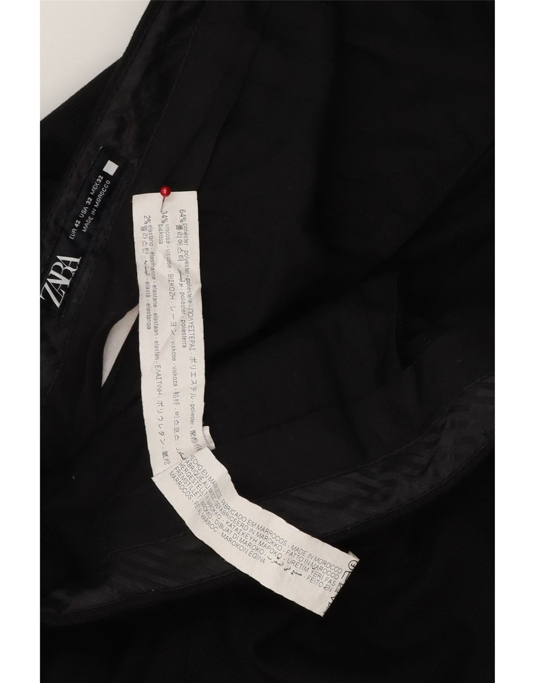 Zara Mens Straight Chino Trousers EU 42 Large W32 L29 Black Polyester