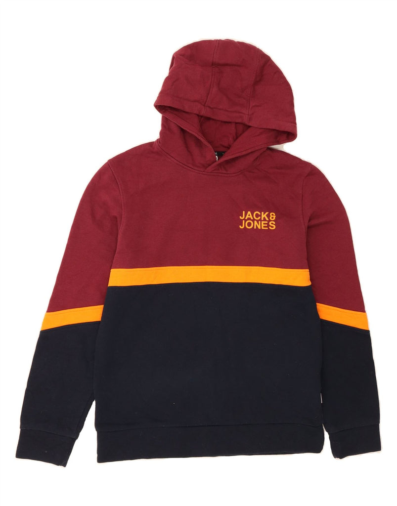 JACK & JONES Mens Core Hoodie Jumper Medium Burgundy Colourblock Polyester Vintage Jack & Jones and Second-Hand Jack & Jones from Messina Hembry 