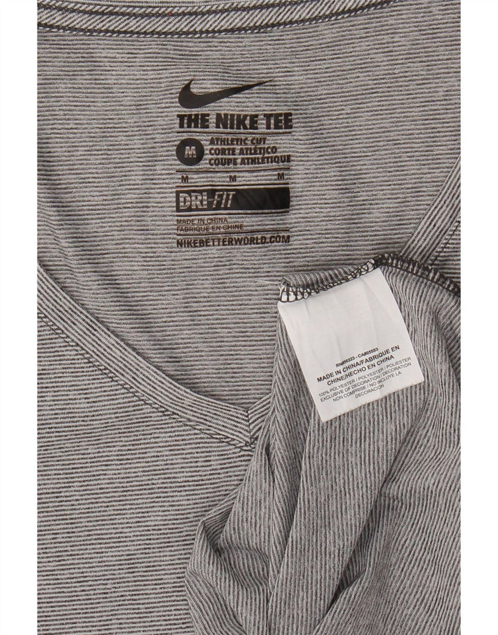 NIKE Womens Dri Fit T-Shirt Top UK 12 Medium Grey Pinstripe Polyester Vintage Nike and Second-Hand Nike from Messina Hembry 