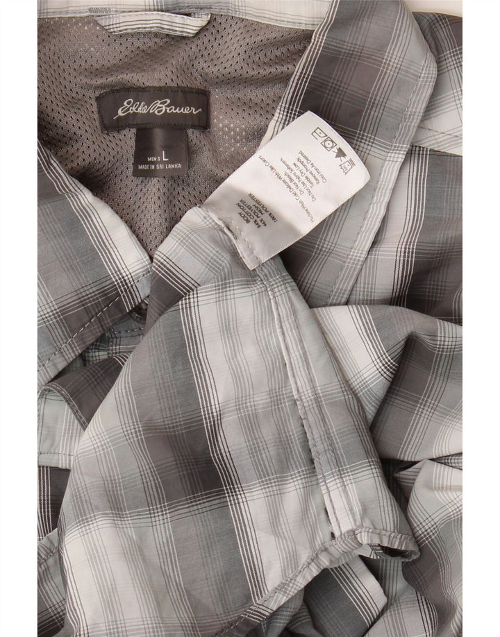 EDDIE BAUER Mens Short Sleeve Shirt Large Grey Check Cotton Vintage Eddie Bauer and Second-Hand Eddie Bauer from Messina Hembry 