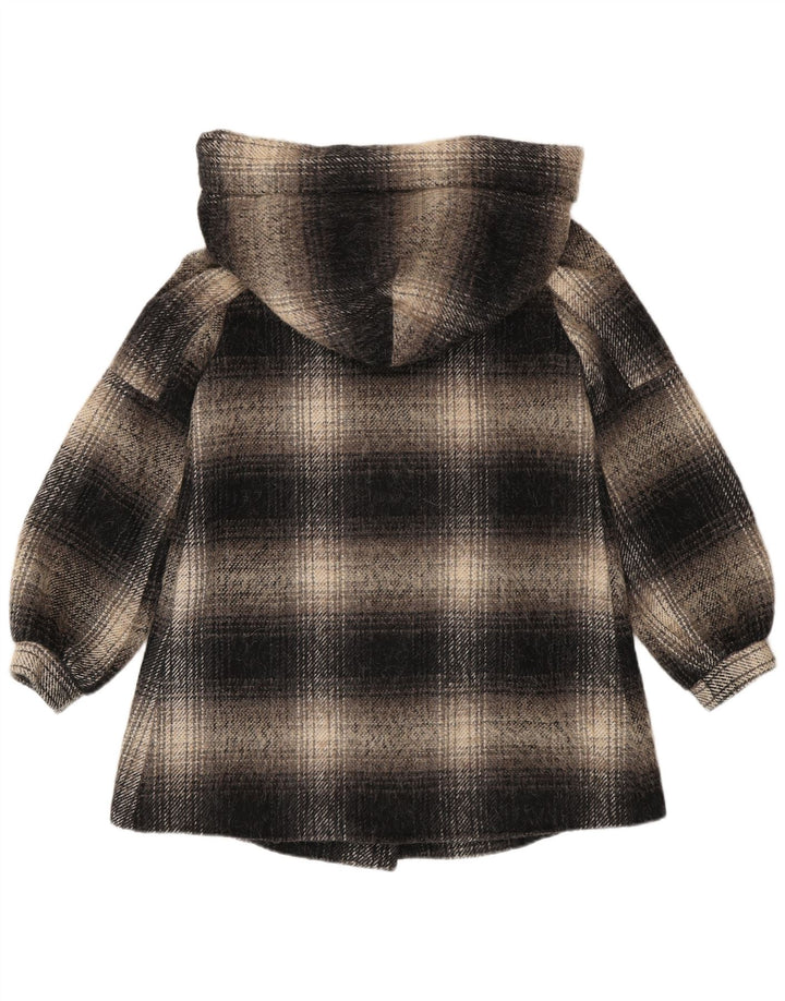 ZARA Womens Hooded Overcoat UK 14 Medium Black Plaid Polyester