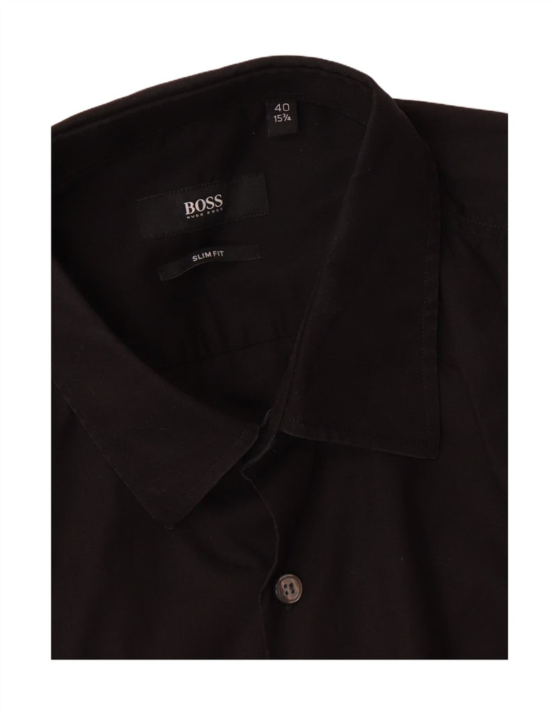 HUGO BOSS Mens Slim Fit Shirt Size 40 15 3/4 Medium Black Cotton Vintage Hugo Boss and Second-Hand Hugo Boss from Messina Hembry 