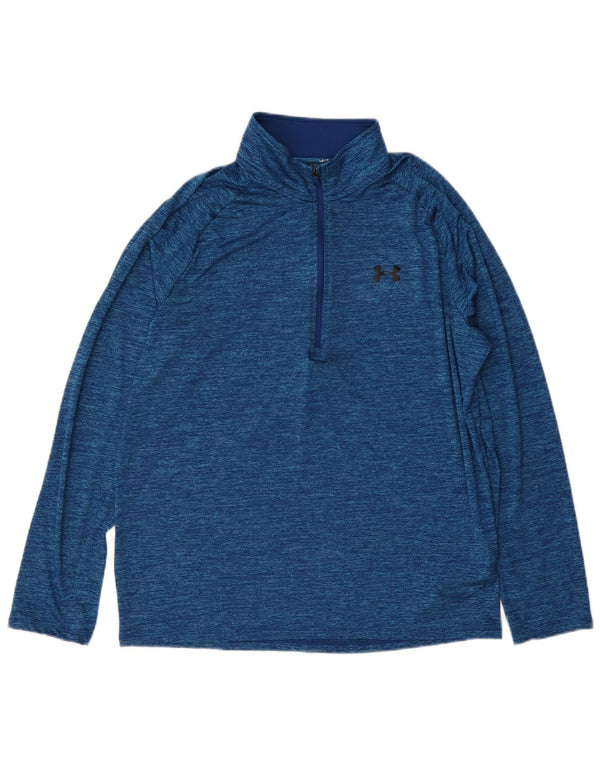 Under Armour Mens Zip Neck Pullover Tracksuit Top Large Blue Flecked