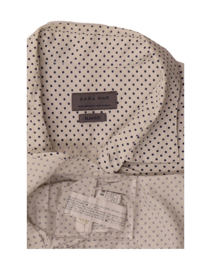 ZARA Mens Slim Fit Shirt XL White Polka Dot Cotton Vintage Zara and Second-Hand Zara from Messina Hembry 
