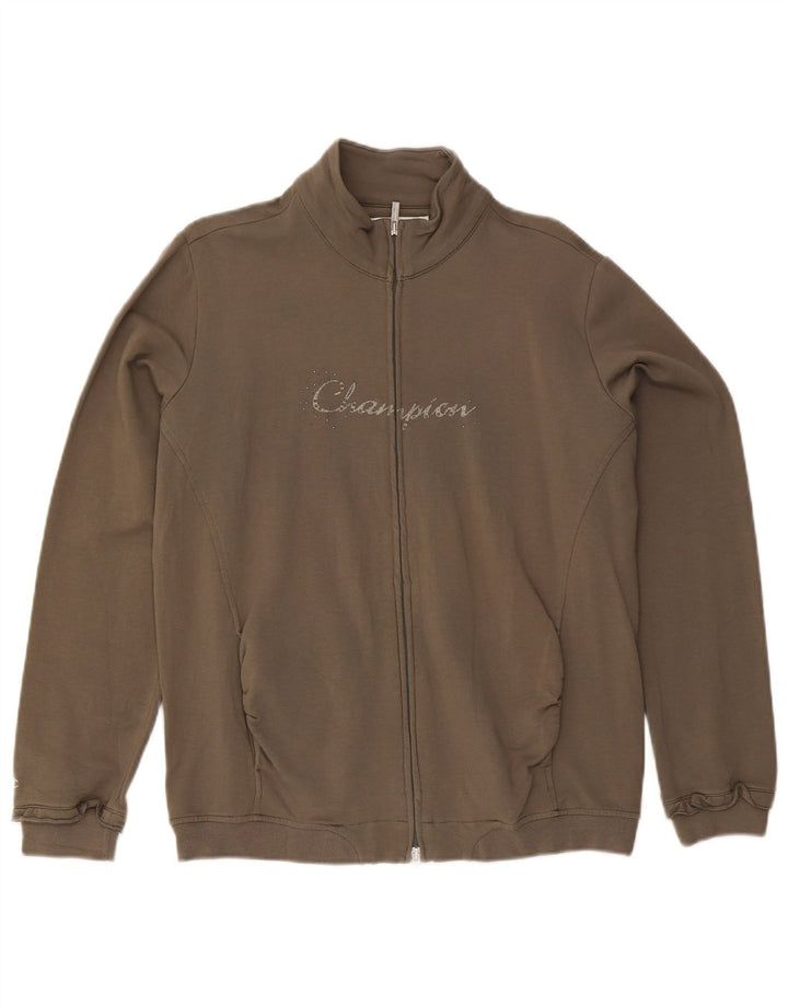 Champion Womens Graphic Tracksuit Top Jacket UK 18 XL Khaki