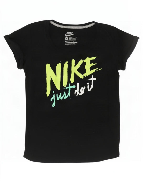 Nike Womens Slim Fit Graphic T-Shirt Top UK 14 Large Black Cotton