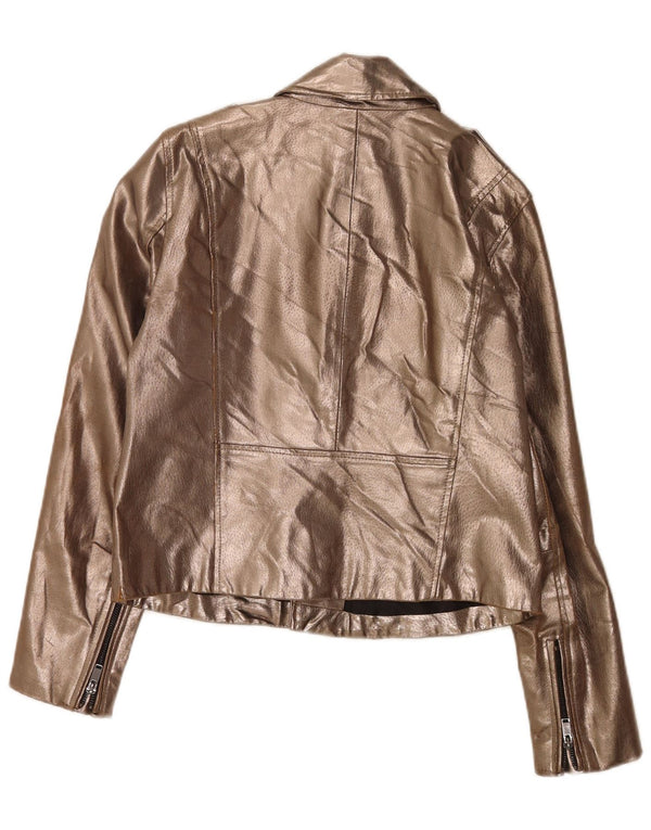 Zara Womens Leather Biker Jacket UK 14 Large Gold