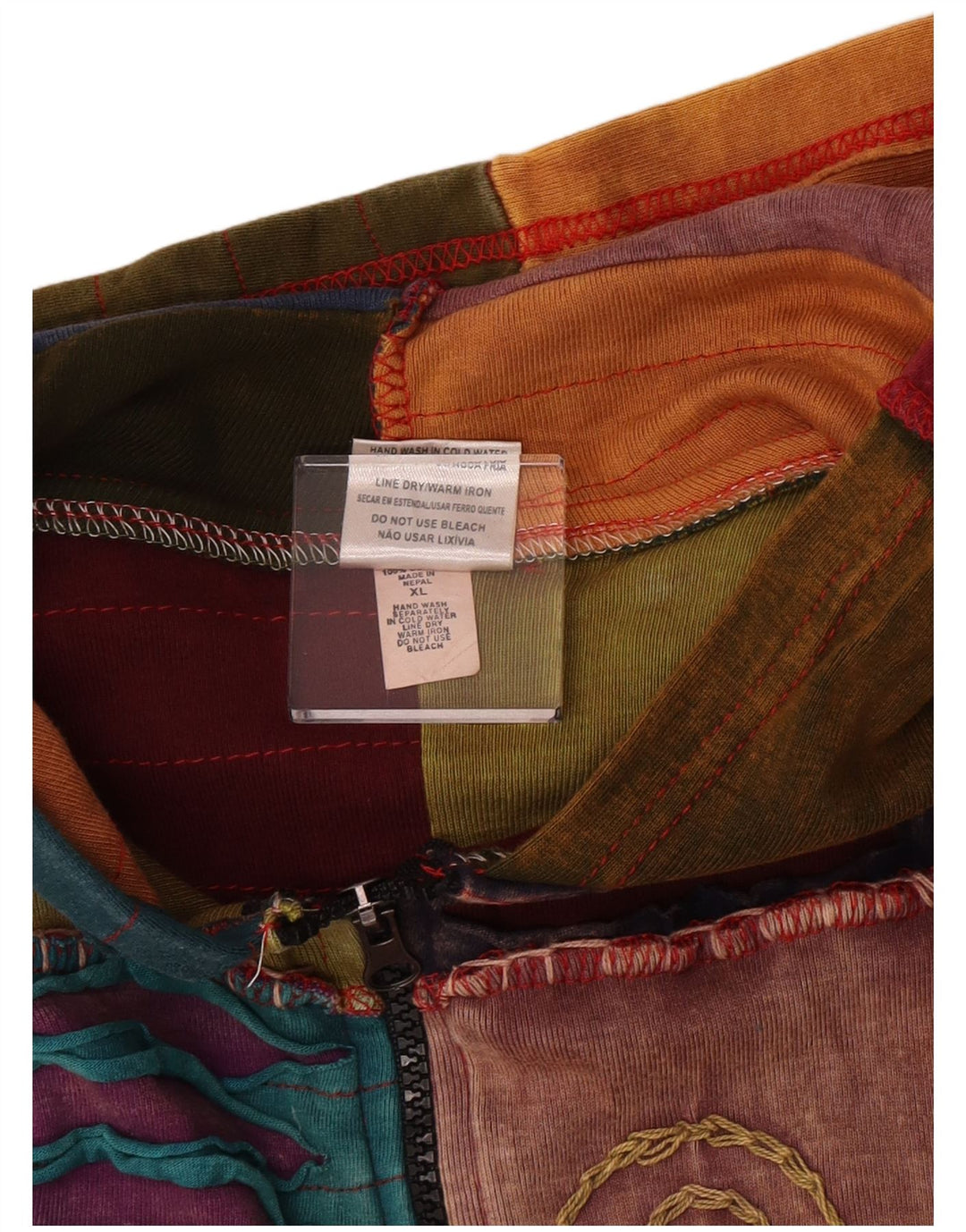 Vintage Womens Crazy Pattern Zip Hoodie Sweater UK 18 XL Multicoloured Bohe