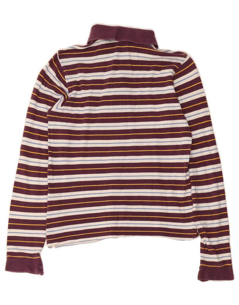 KAPPA Womens Long Sleeve Polo Shirt UK 12 Medium Burgundy Striped Cotton Vintage Kappa and Second-Hand Kappa from Messina Hembry 