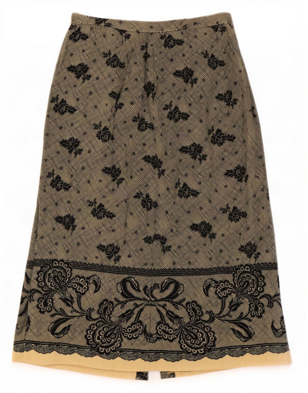 Stefanel Womens Midi Skirt Medium W28 Beige Floral Viscose