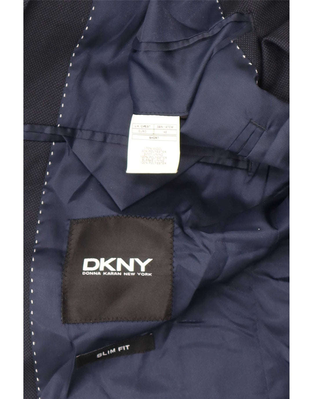 Dkny Mens 2 Button Slim Fit Blazer Jacket EU 46 Small Navy Blue Wool