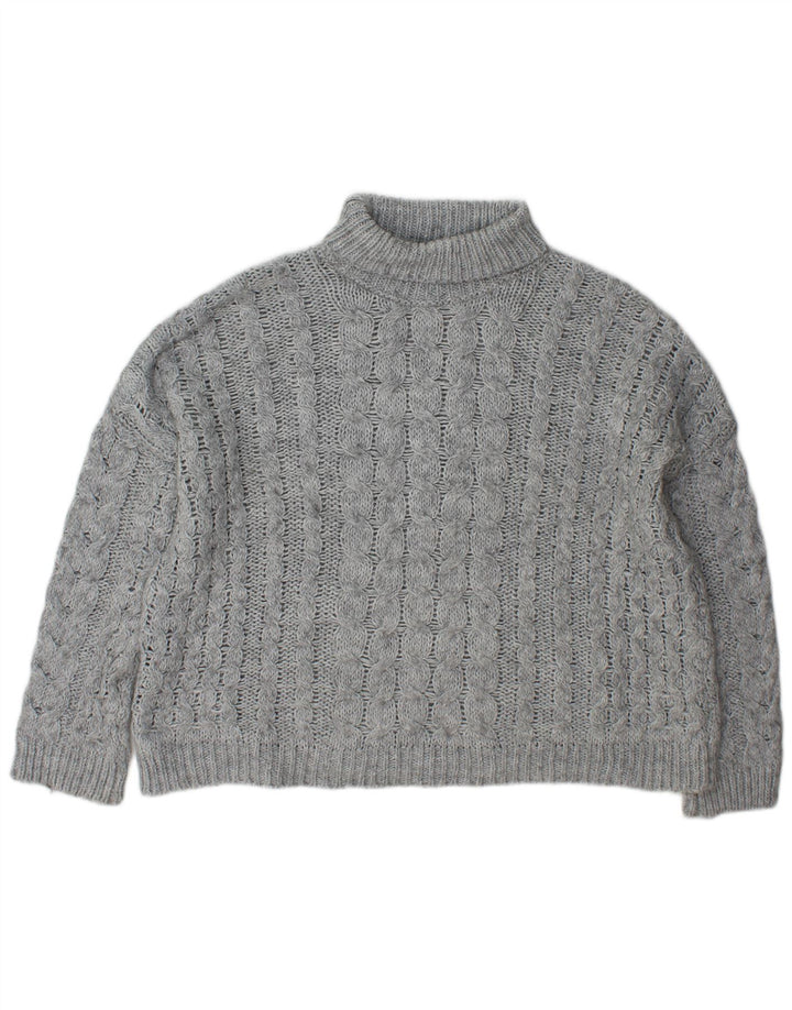 Zara Womens Oversized Roll Neck Jumper Sweater UK 14 Medium Grey Acrylic