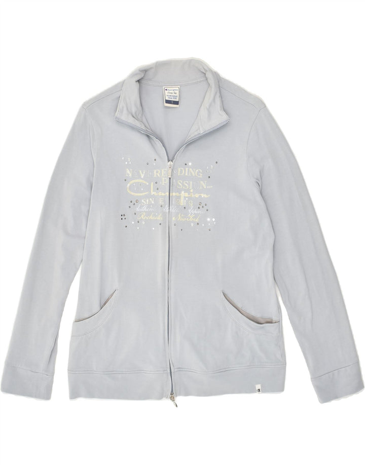 CHAMPION Womens Easy Fit Graphic Tracksuit Top Jacket UK 10 Small Grey | Vintage Champion | Thrift | Second-Hand Champion | Used Clothing | Messina Hembry 