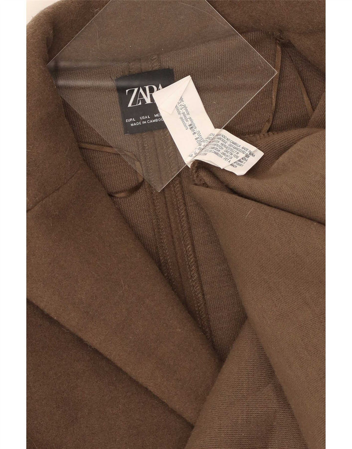 Zara Womens Open Overcoat UK 14 Large Brown Polyester