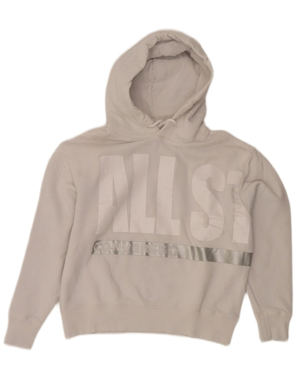 Converse Womens Crop Graphic Oversized Hoodie Jumper UK 6 XS Grey Cotton