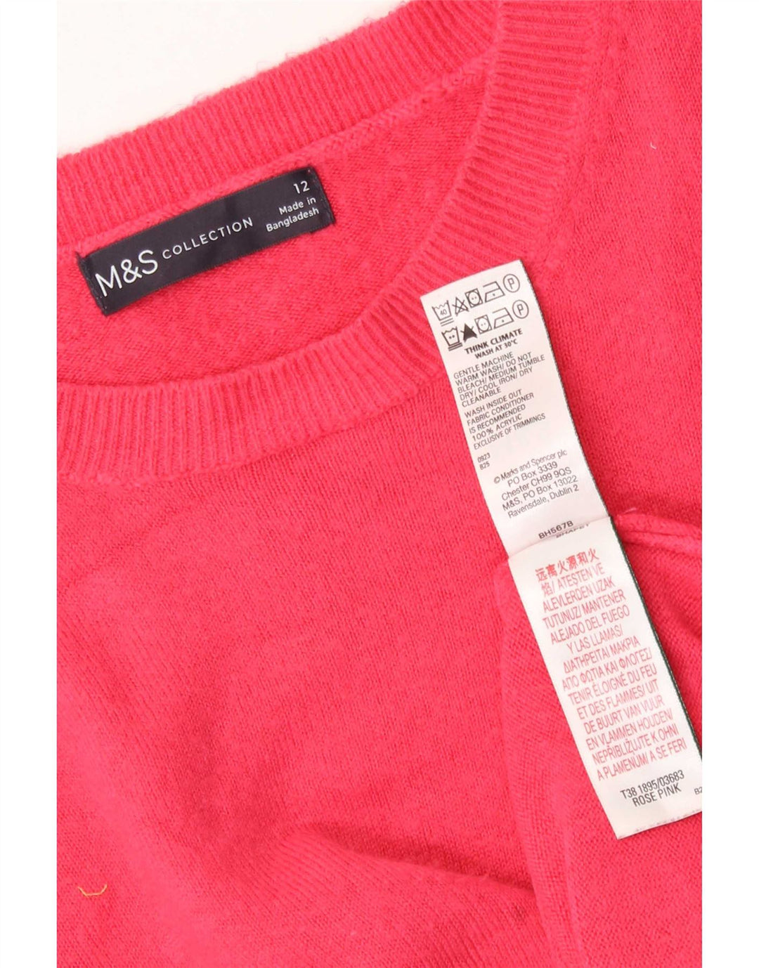 Marks & Spencer Womens Crew Neck Jumper Sweater UK 12 Medium Pink Acrylic