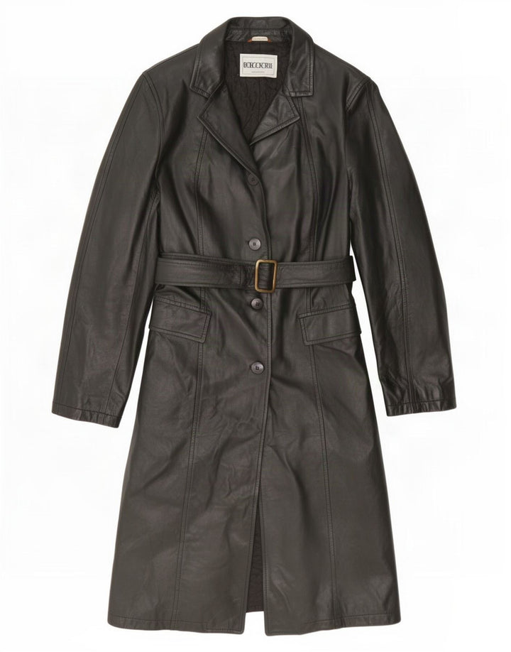 Vintage Womens Leather Coat UK 10 Small Black