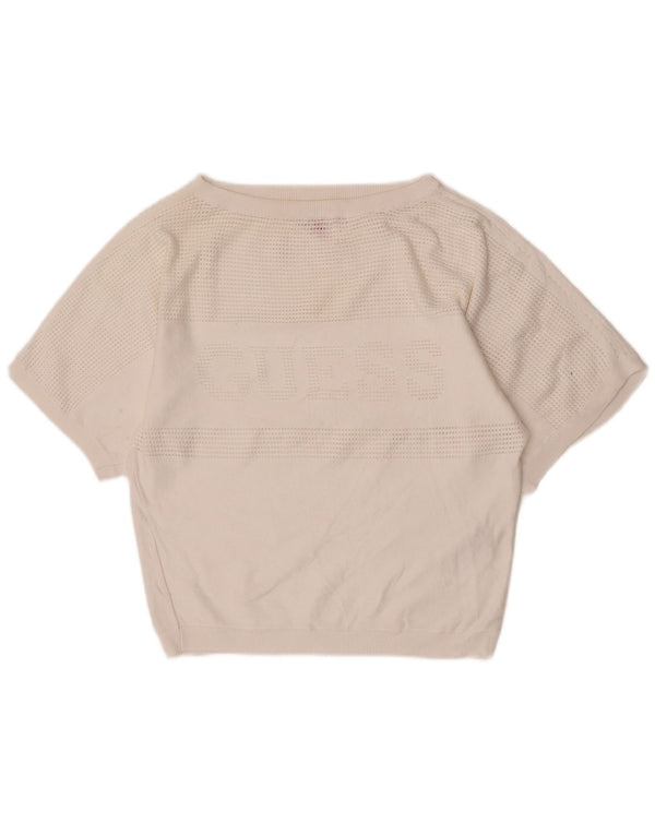 Guess Womens Graphic Short Sleeve Boat Neck Jumper Sweater UK 6 XS White