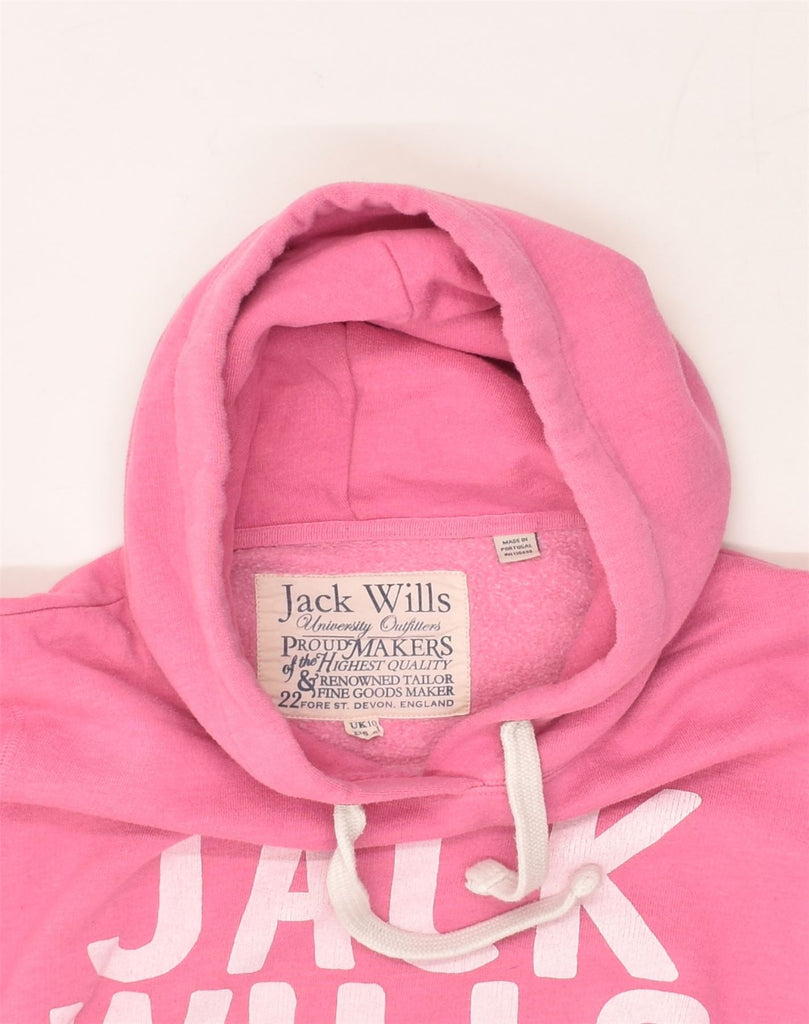 JACK WILLS Womens Graphic Hoodie Jumper UK 10 Small Pink Cotton | Vintage Jack Wills | Thrift | Second-Hand Jack Wills | Used Clothing | Messina Hembry 